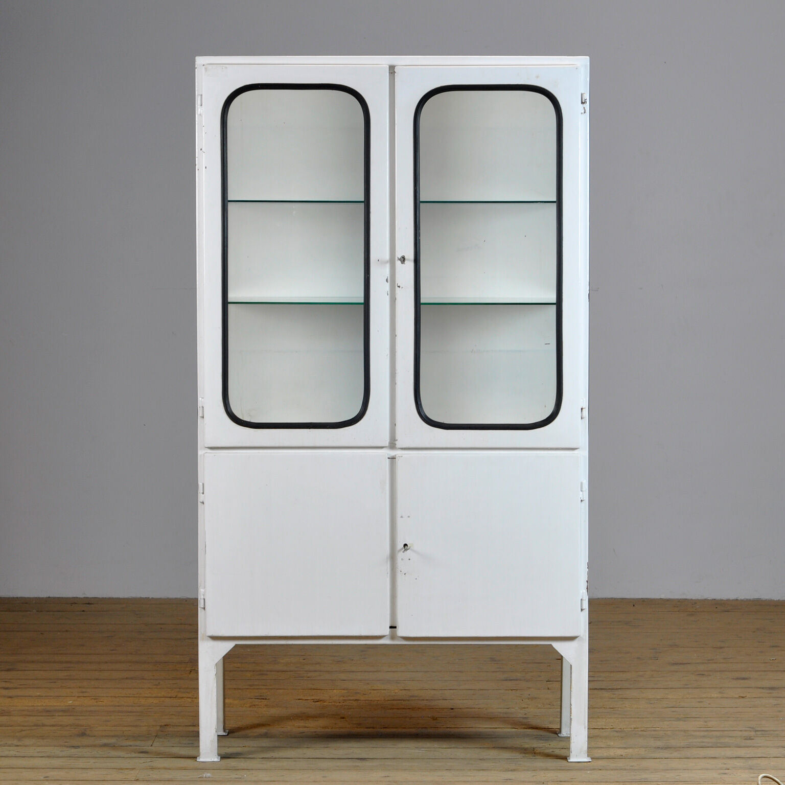 Glass & iron medical cabinet, 1970s