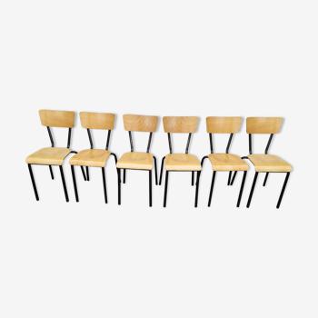 Lot de 6 ancienne chaises d’école  acier et bois