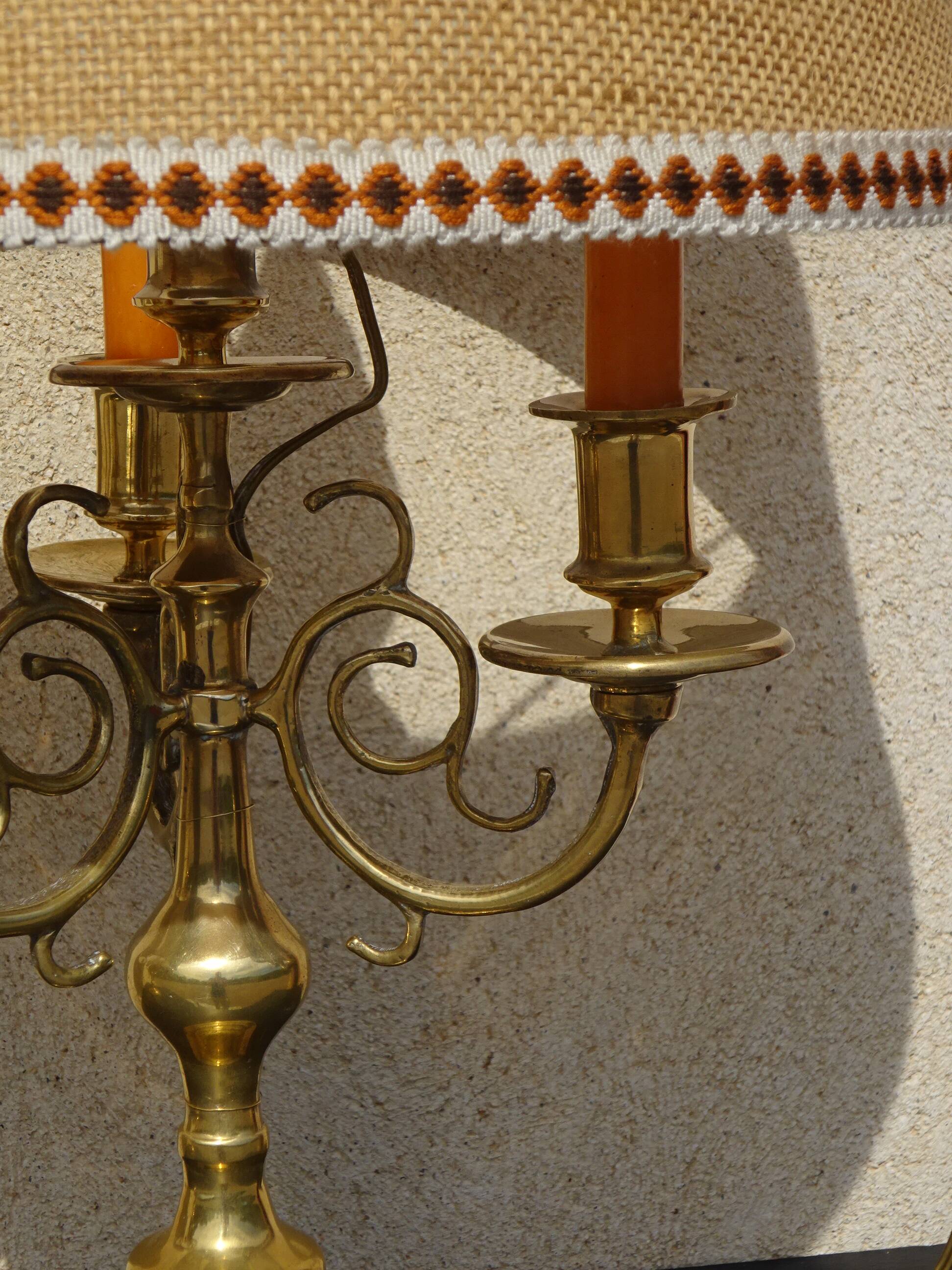Copper candlesticks adapted as bedside lamps, the pair.