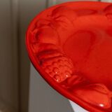 Red glazed ceramic fruit platter with three-dimensional fruit relief, vintage Italy 1980s, Mid-Century design