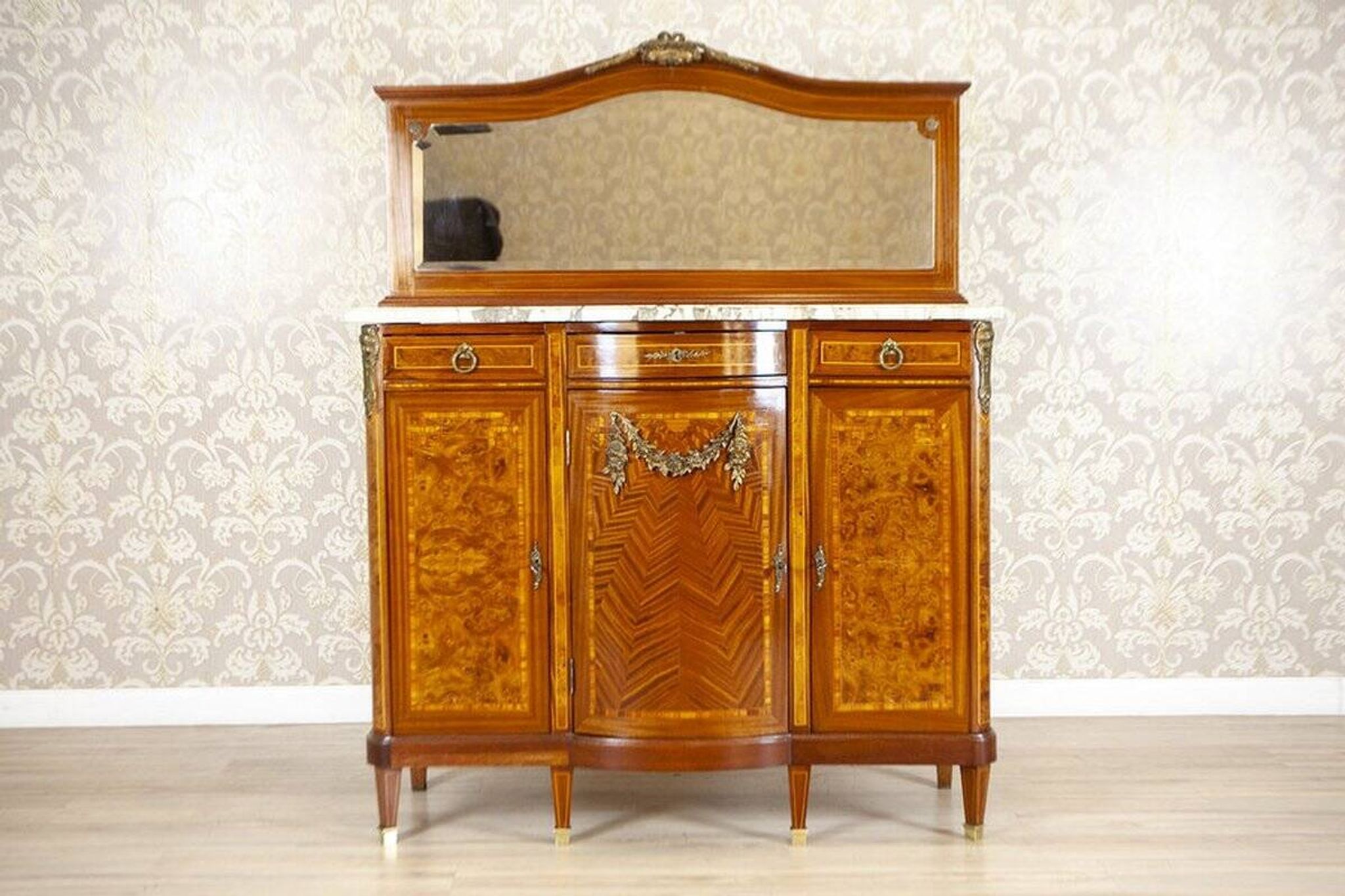 French Mahogany Buffet with Mirror, Late 19th Century