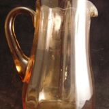 Vintage Parisian orangeade service in orange-blown glass jug with 6 glasses