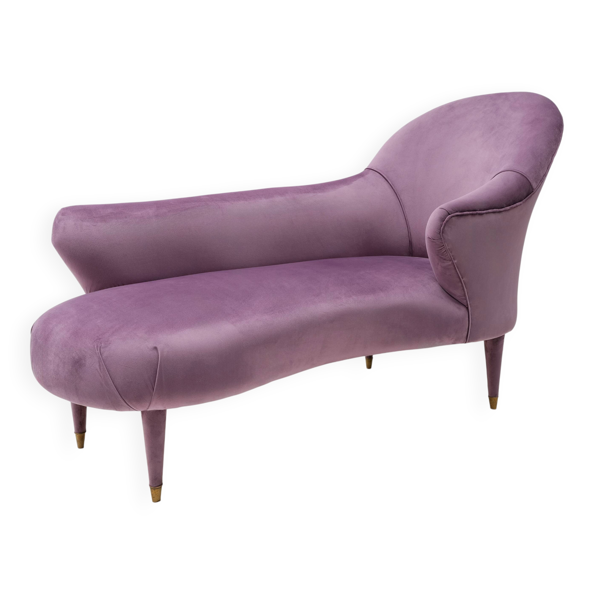 Italian Mid-Century Style Dormeuse in Mauve Velvet with Brass Feet