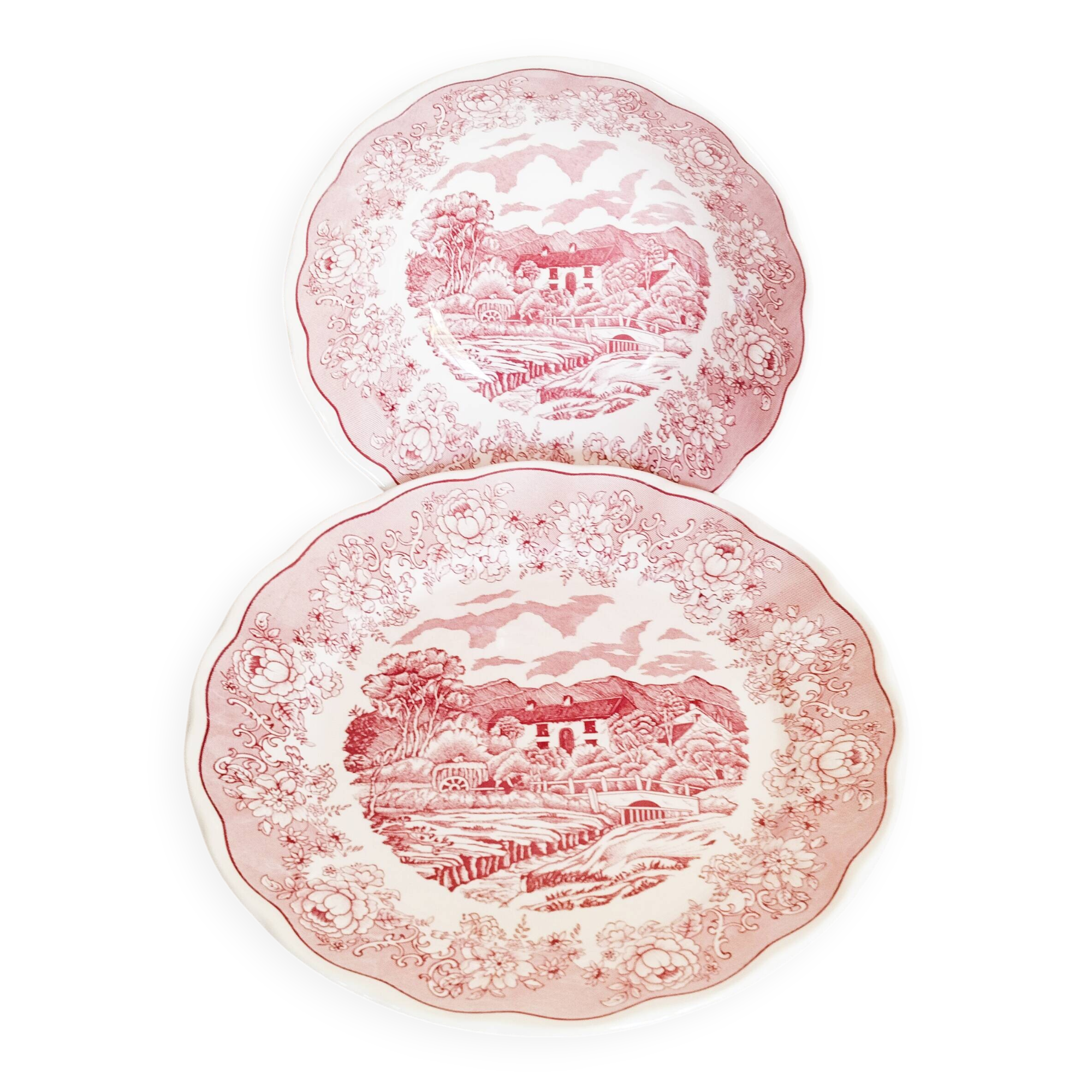 Italian porcelain serving platter and salad bowl: Swiss Landscape