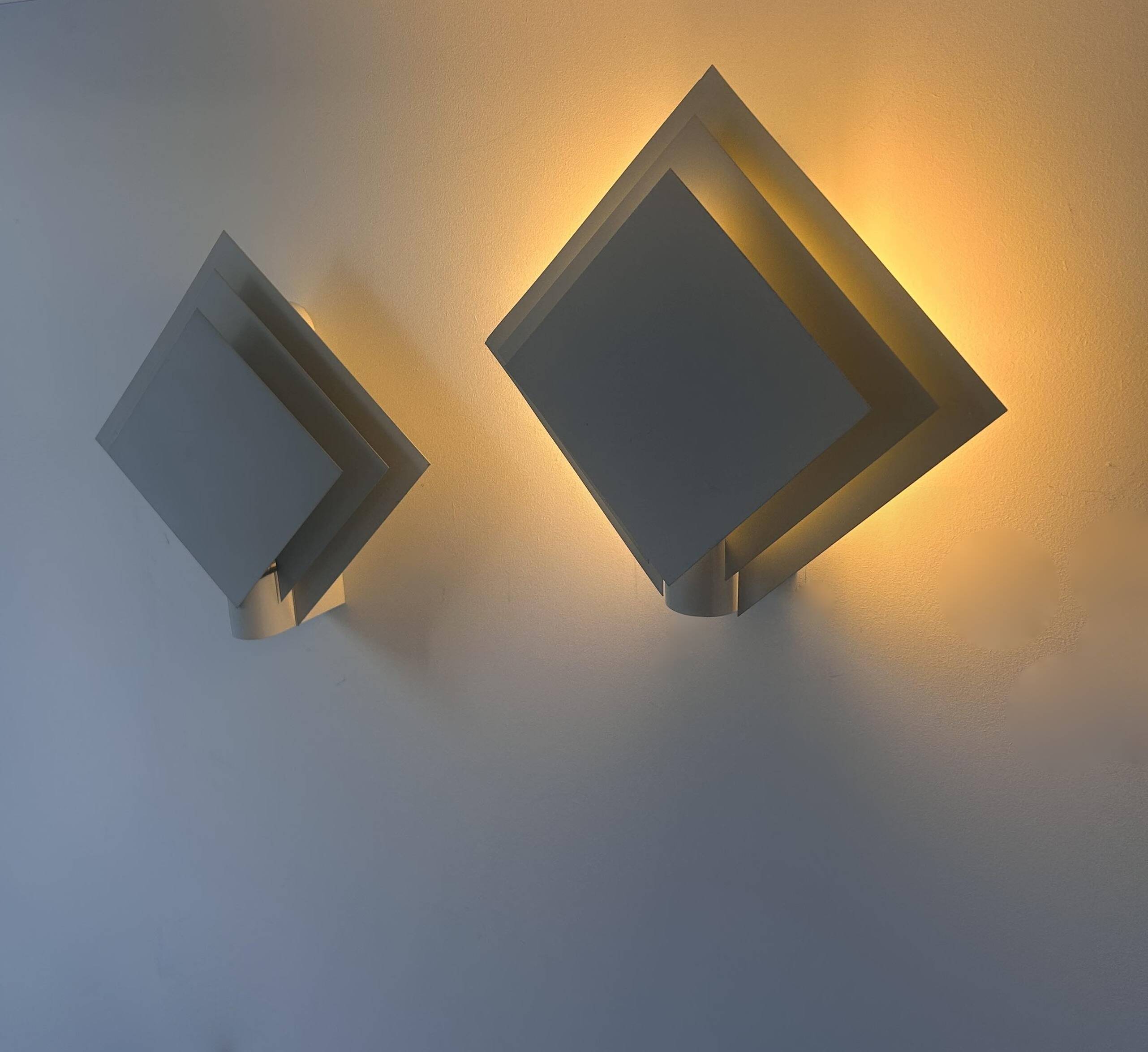 Pair of vintage wall lights, white lacquered metal, Netherlands 1970s