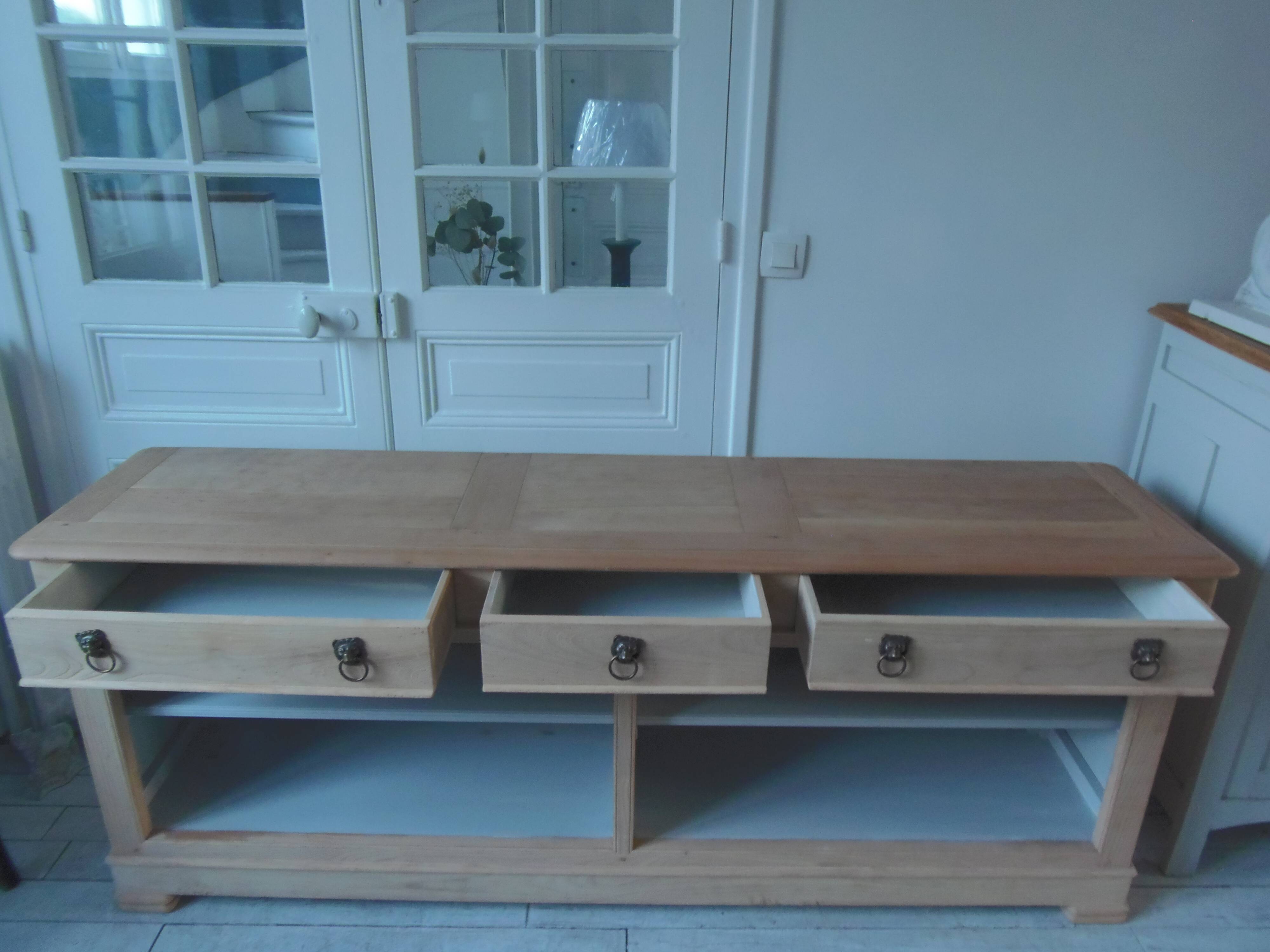 crafted dresser in raw solid wood.