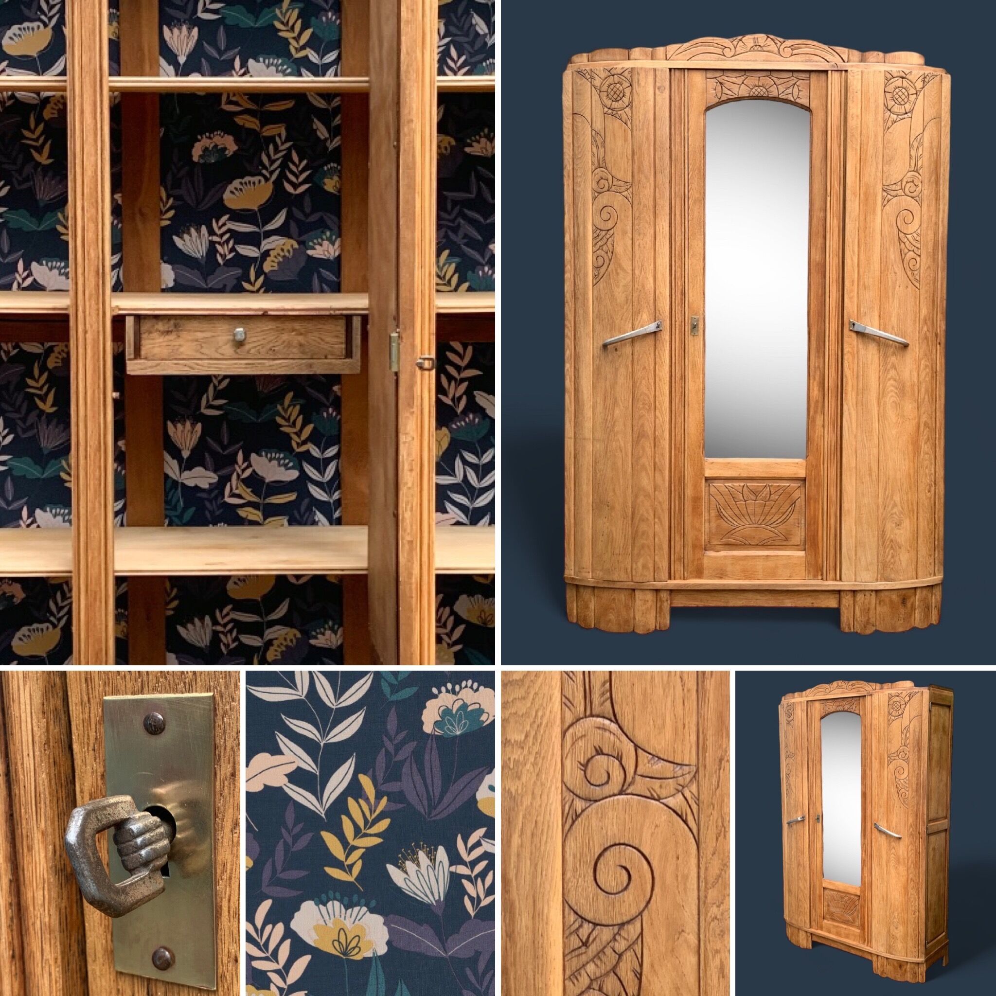 Parisian art deco wardrobe solid raw oak 1930