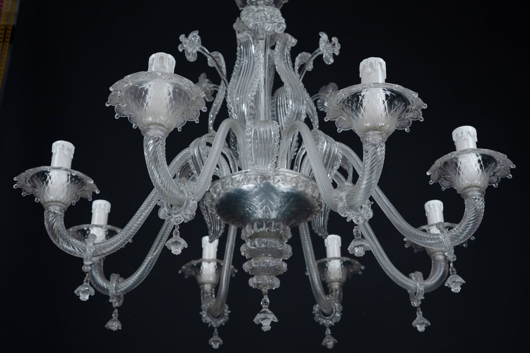 1940s Vintage Murano Clear Glass Chandelier, Classic Italian Art Glass
