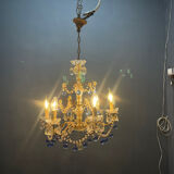 Vintage Italian Macaroni Murano  Blue Chandelier