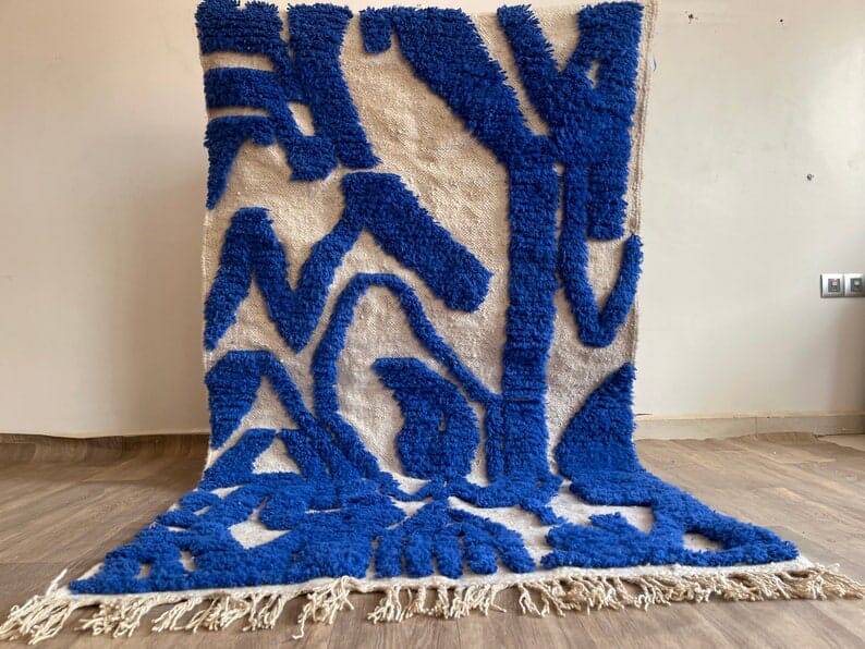 Traditional blue Beni Ourain artisan rug 140 x 260 cm
