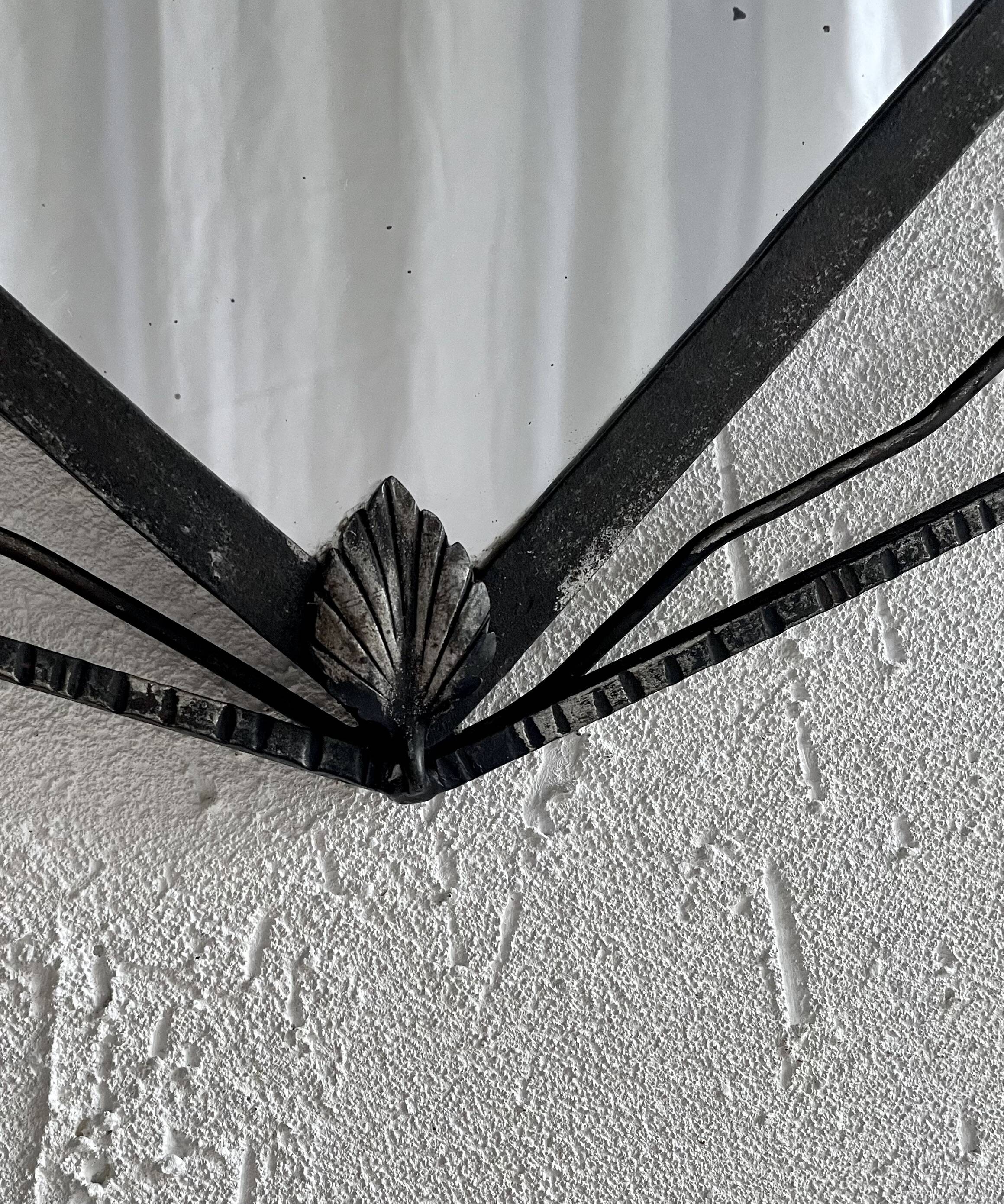 French Art Deco wrought iron mirror, 1930s