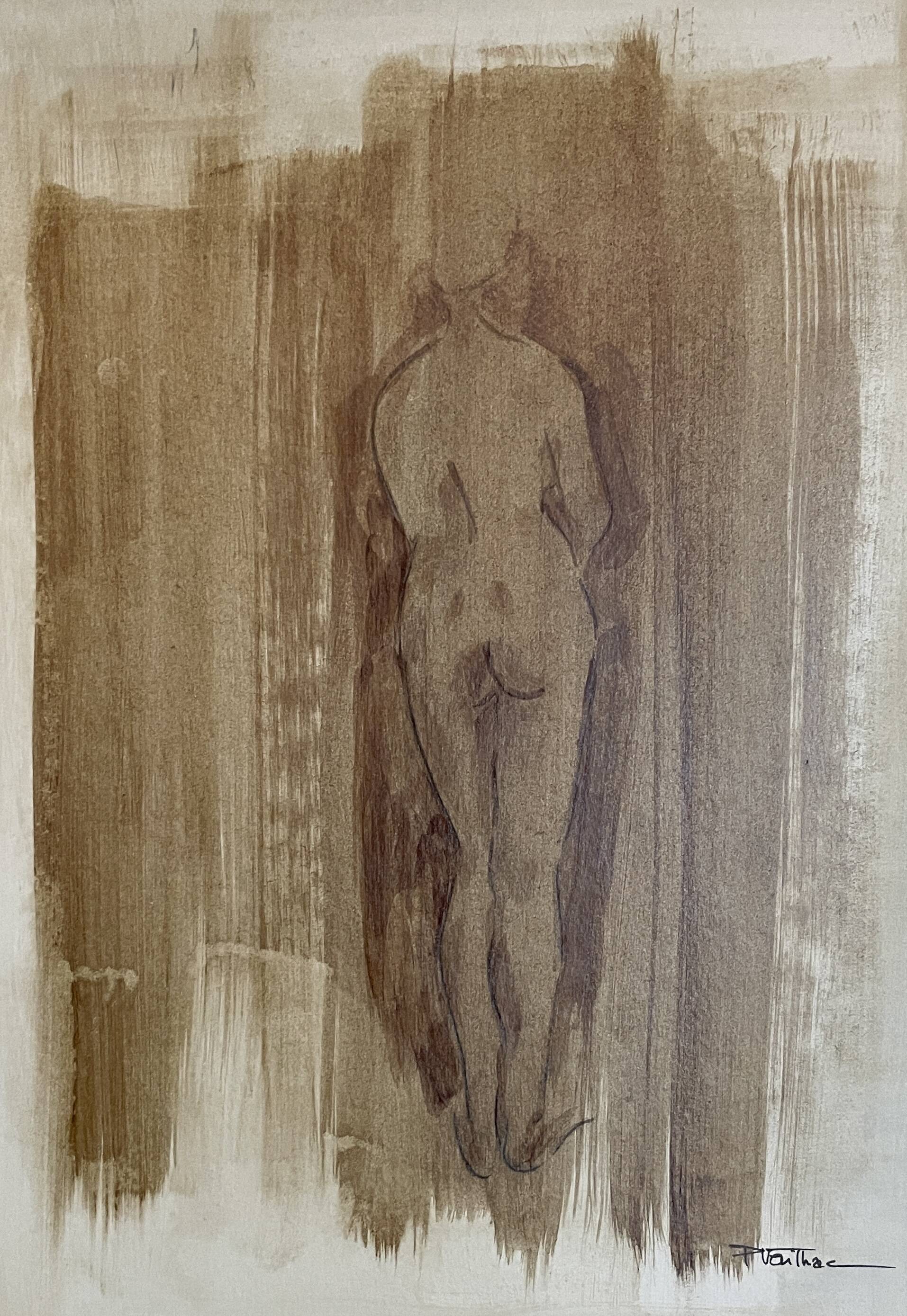 Signed painting monochrome watercolor female nude “back study”