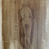 Tableau signé aquarelle monochrome nu féminin « étude de dos »