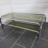 Chromed metal coffee table with smoked glass top from the 70s