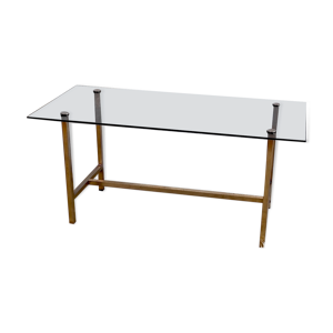 table basse verre fumé et métal doré – années 60/70