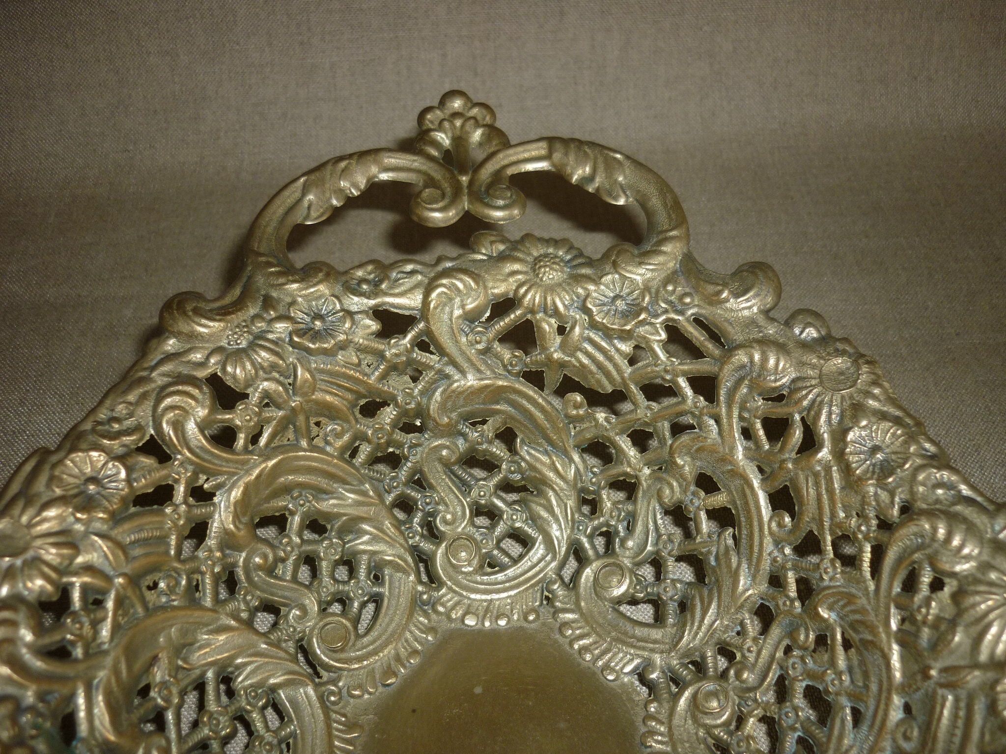 Fruit basket, bread basket with matt gilded bronze handles