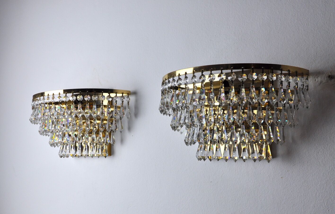 Regency sconces pair, cut crystals, Spain, 1980