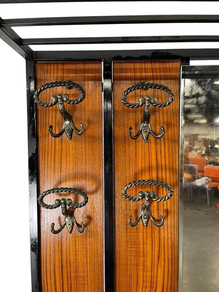 Vintage wooden coat rack with mirror