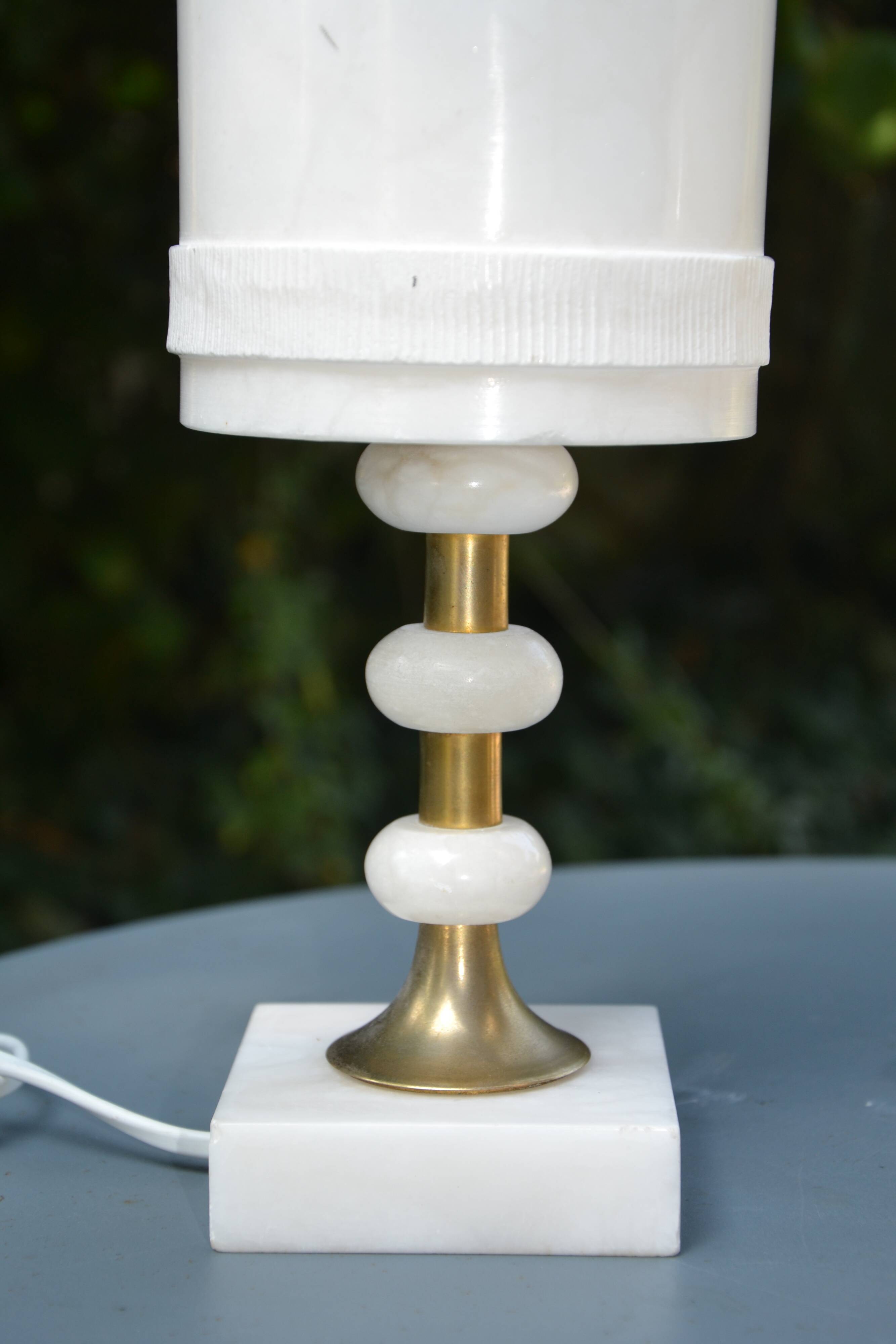 2 white alabaster and brass bedside lamps from the 60s