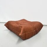 French Togo ottoman in cognac neck leather attributed to Michel Ducaroy for Ligne Roset