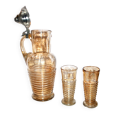 Theresienthal? Beer pitcher, ewer and glasses, iridescent glass, Bohemian or German