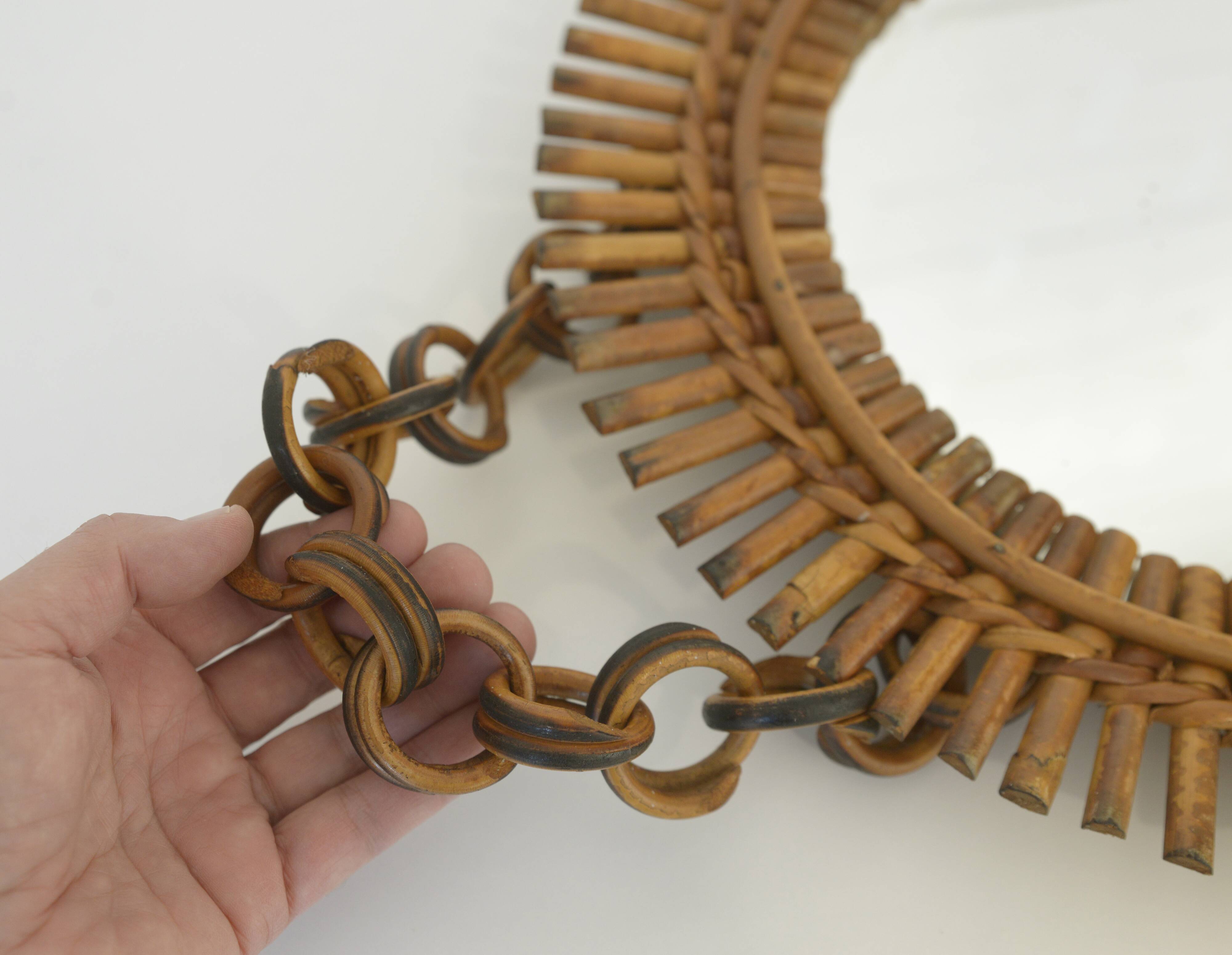 Vintage Bamboo Sunburst Wall Mirror / Mid Century Boho Decor 1970's