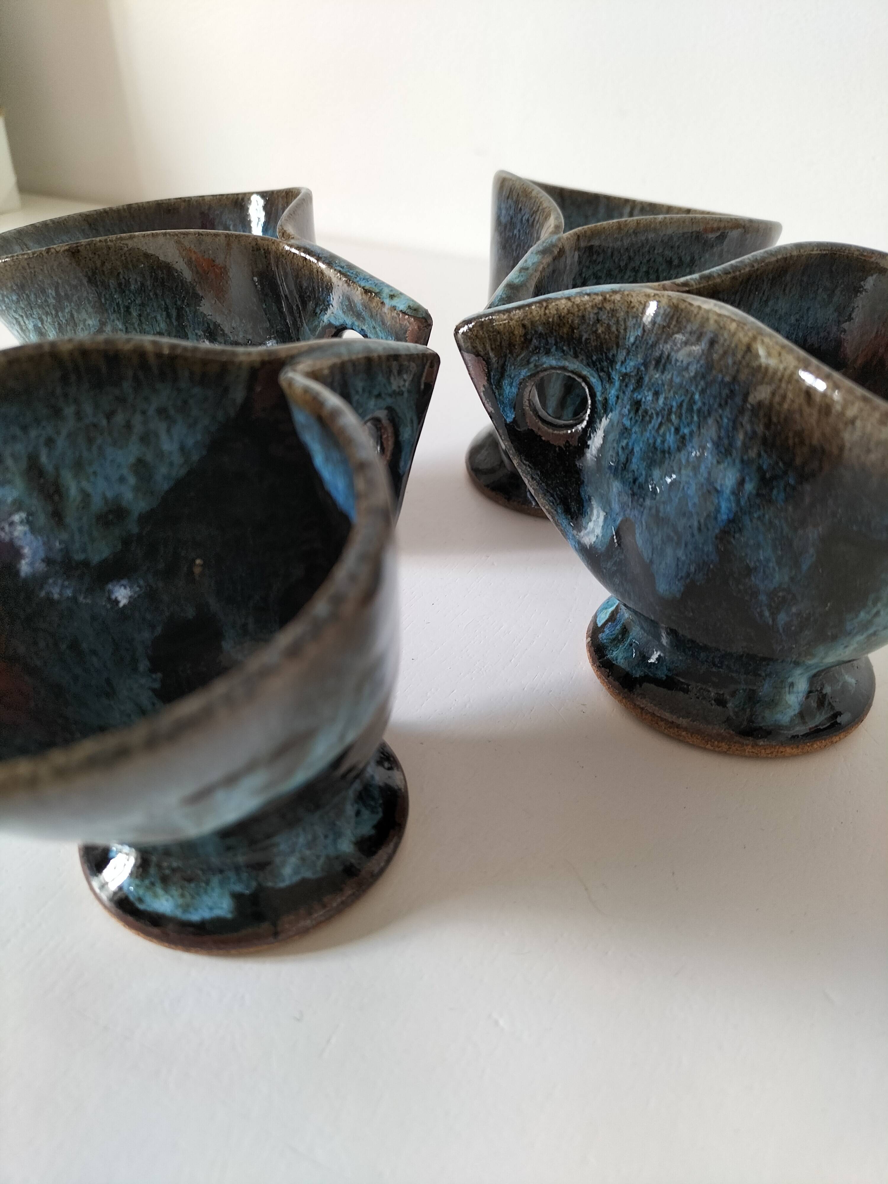 4 sculptural stoneware cups by Philippe Monroig