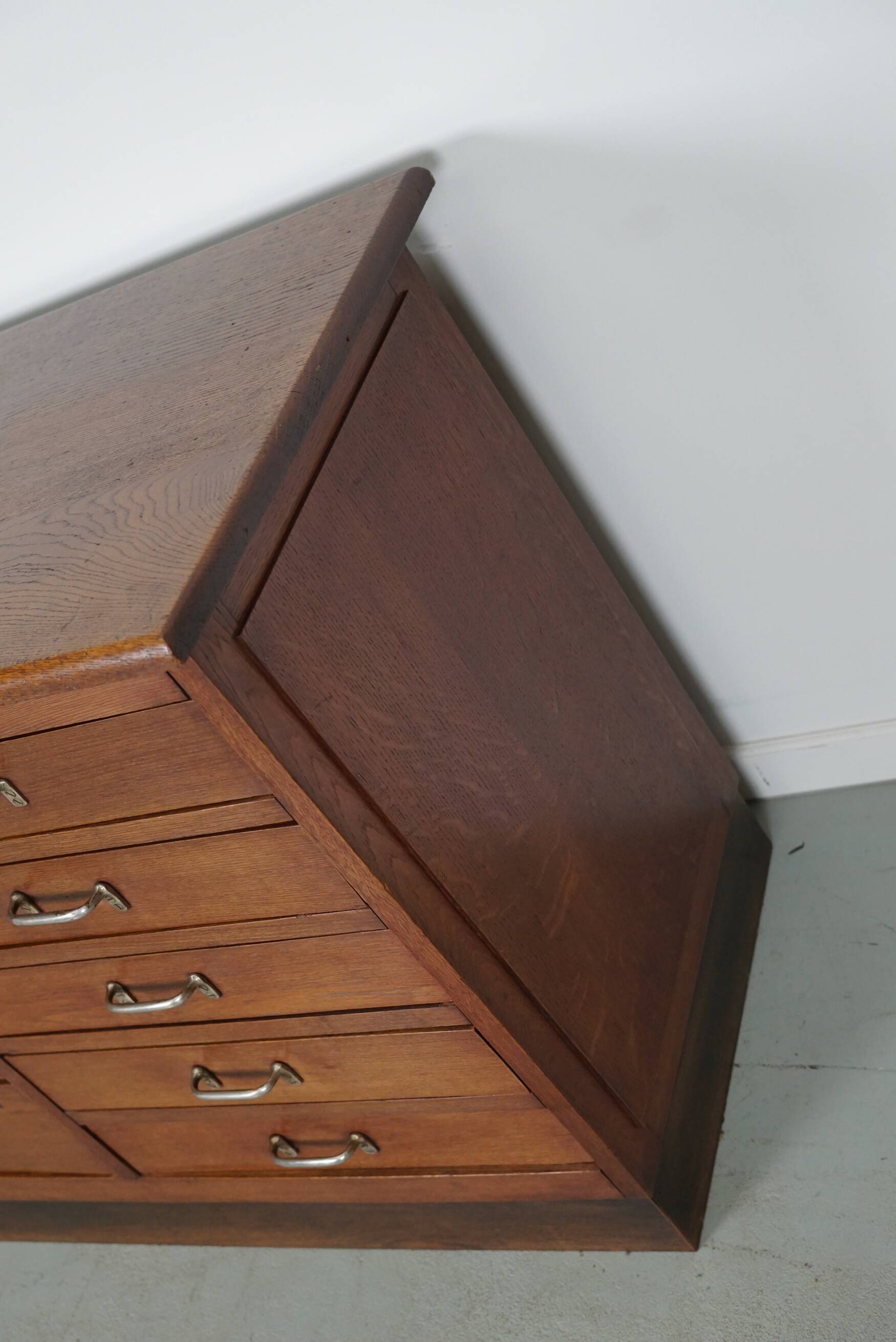 Dutch Industrial Oak Apothecary Cabinet, Mid-20th Century