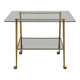 Vintage 1970s glass and gold rolling console table.