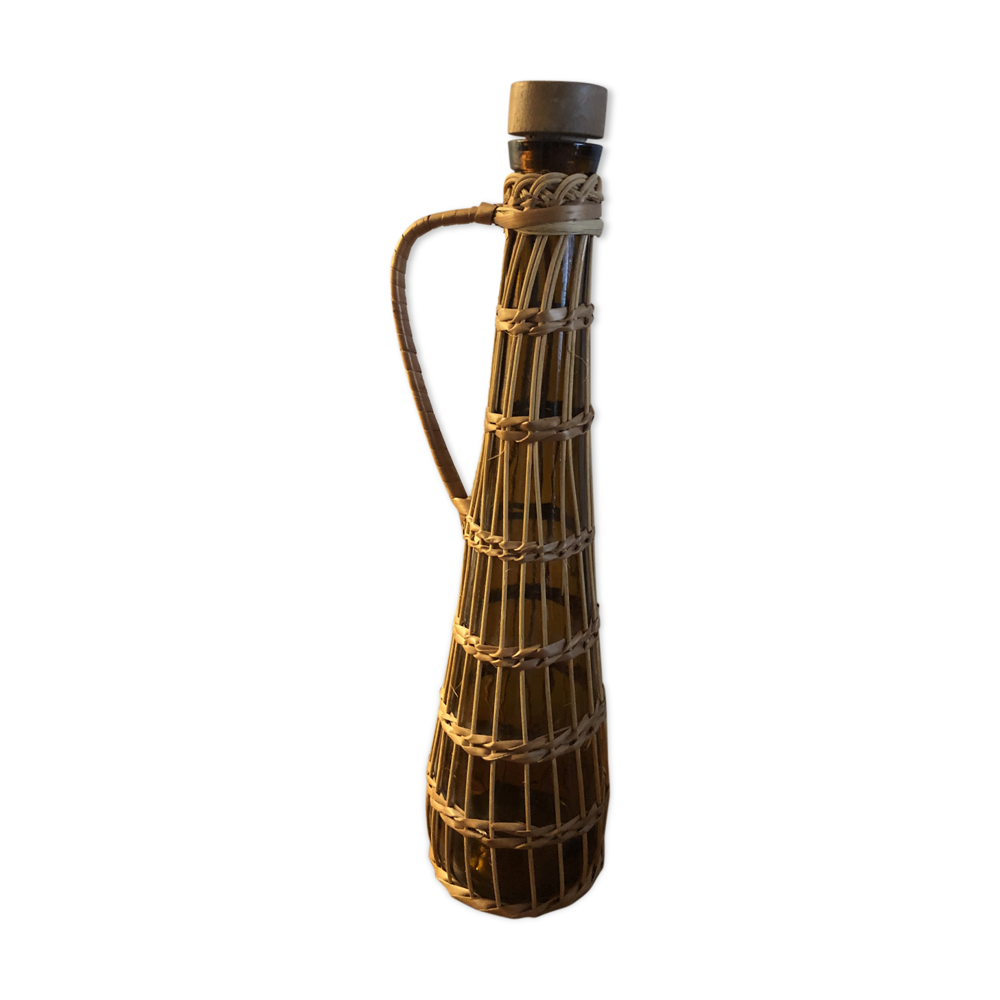 Amber and rattan glass carafe