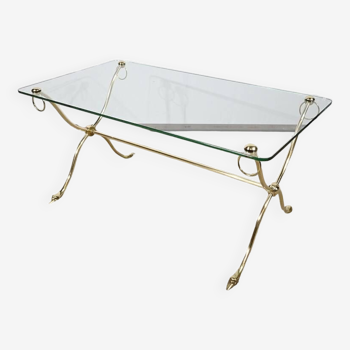 “Les Cygnes” Coffee Table in Glass and Brass, Maison Jansen style  – 1950