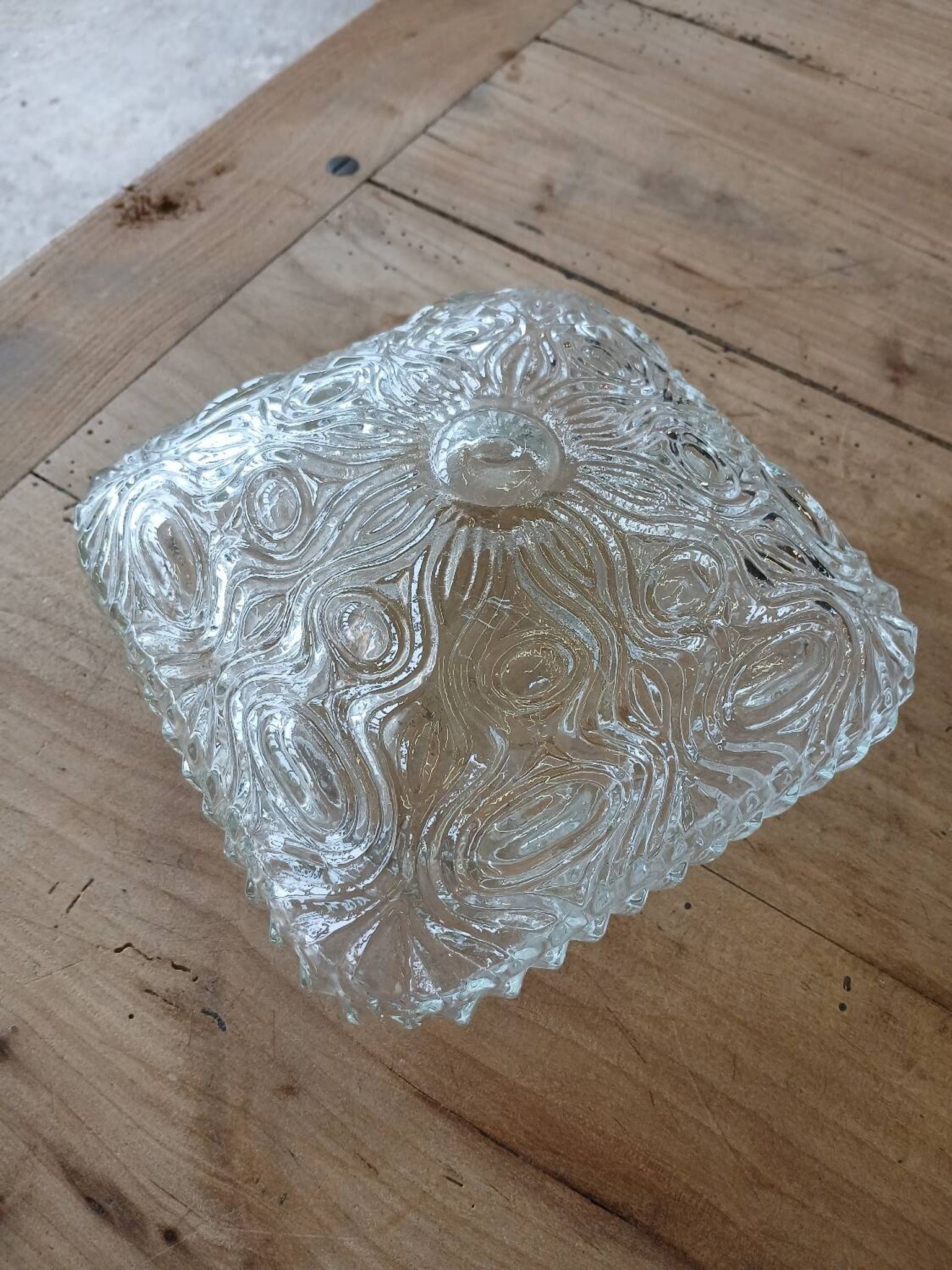 Antique ceiling light in molded glass