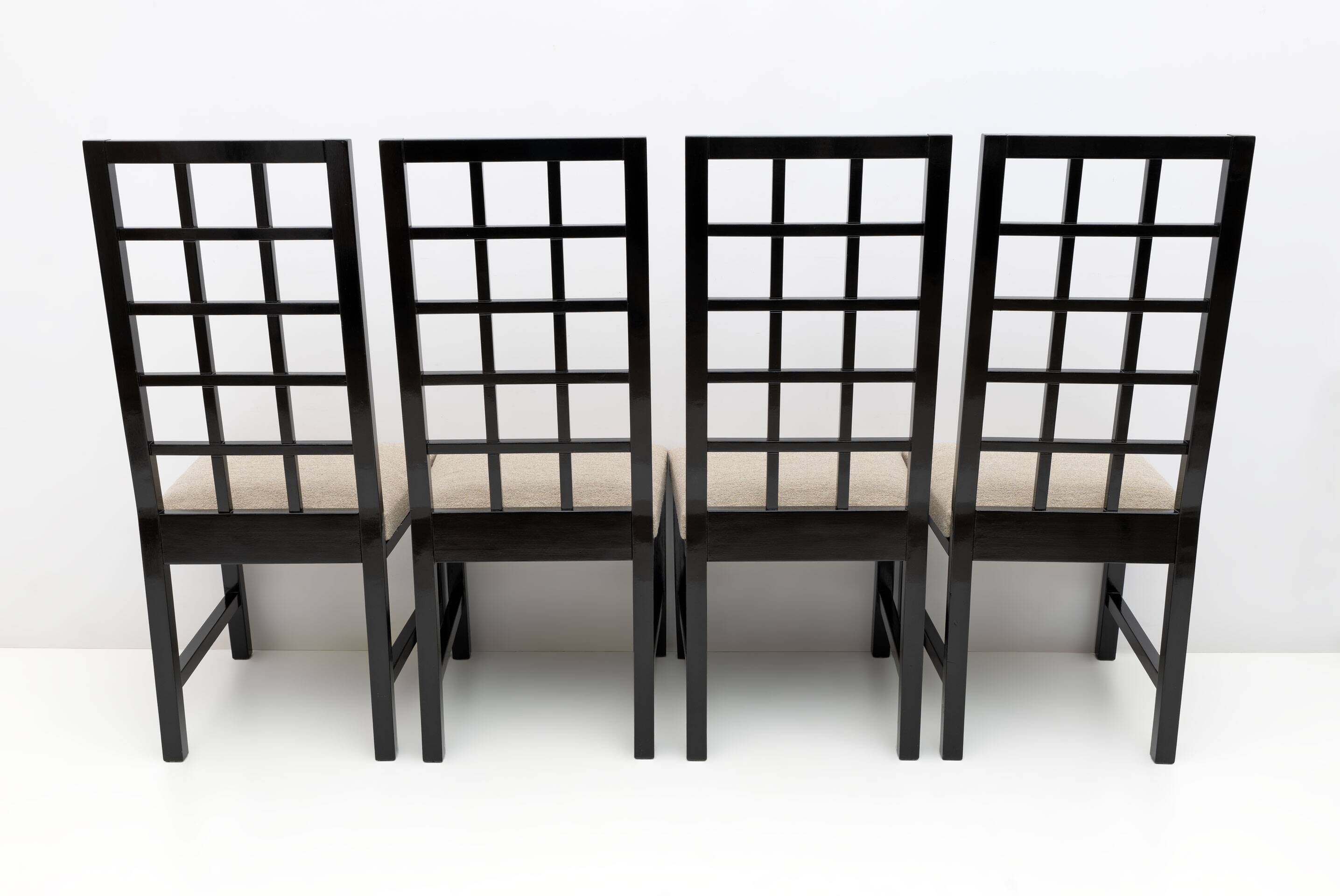 Four Black Lacquered High Back Chairs, 1979