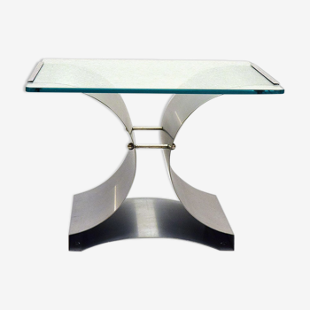 Curved steel & glass coffee table, 1970s