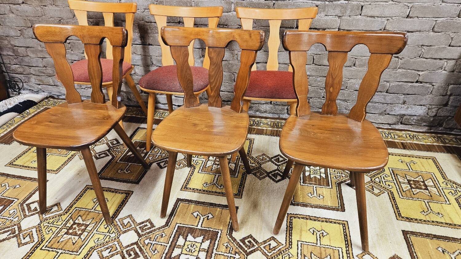Set of 6 mismatched Baumann style bistro chairs from the 1970s