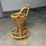 Rattan and bamboo stool in the style of Tito Agnoli