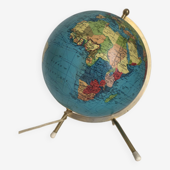 Globe vintage 1963 terrestrial Taride tripod glass world map - 28 cm