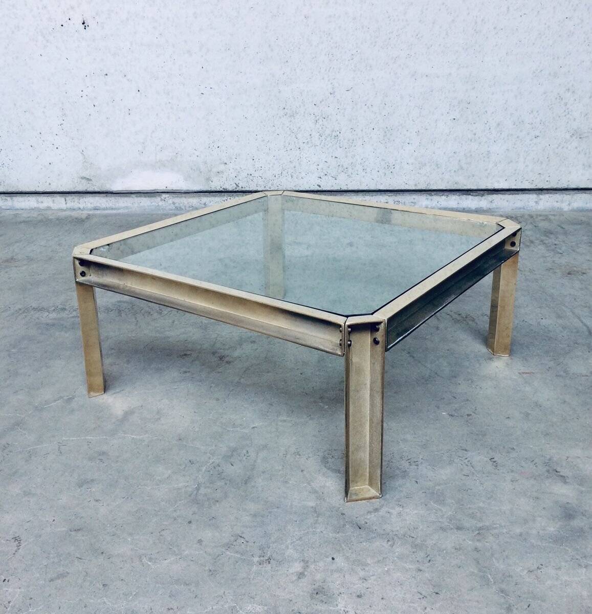 Brass and Glass Square Coffee Table by Peter Ghyczy, 1970s