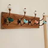 Wall-mounted coat rack with 8 hooks – vintage style – stained wood & metal