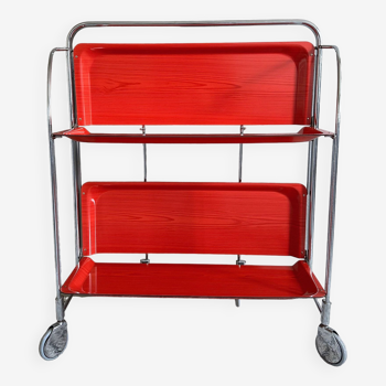 Red serving trolley, mid century tea trolley, rolling table, retro kitchen, bar cart
