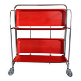 Red serving trolley, mid century tea trolley, rolling table, retro kitchen, bar cart
