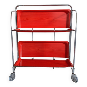 Red serving trolley, mid century tea trolley, rolling table, retro kitchen, bar cart