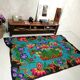 Turquoise floral wool rug, handmade in Romania. Vintage carpet 230X153 cm