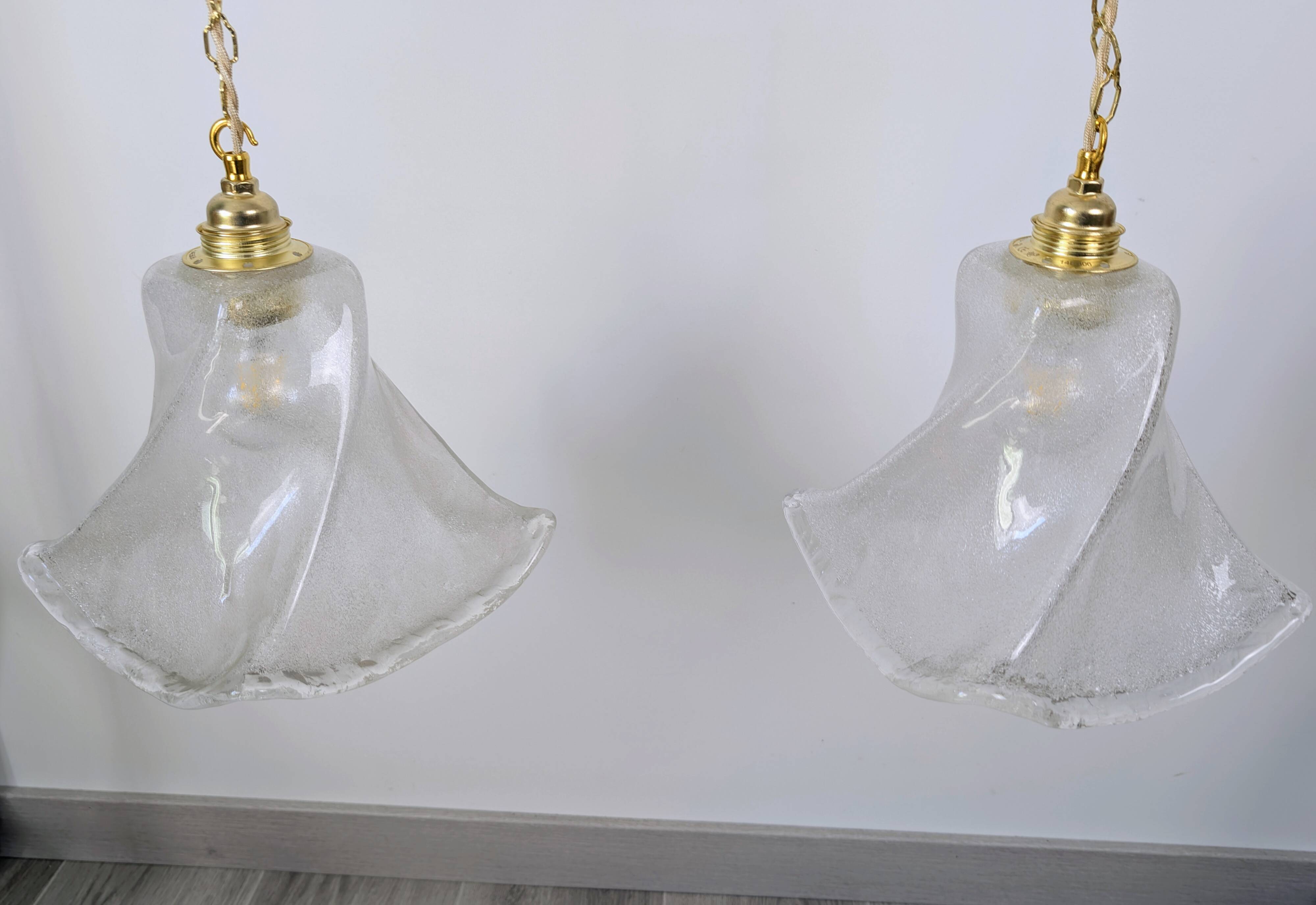 Pair of granite glass and brass pendant lights – poetic elegance