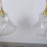 Pair of granite glass and brass pendant lights – poetic elegance