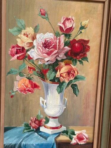 Oil on Canvas – “Still Life with Vase” by R.P. Vintage & Framed 28×40cm