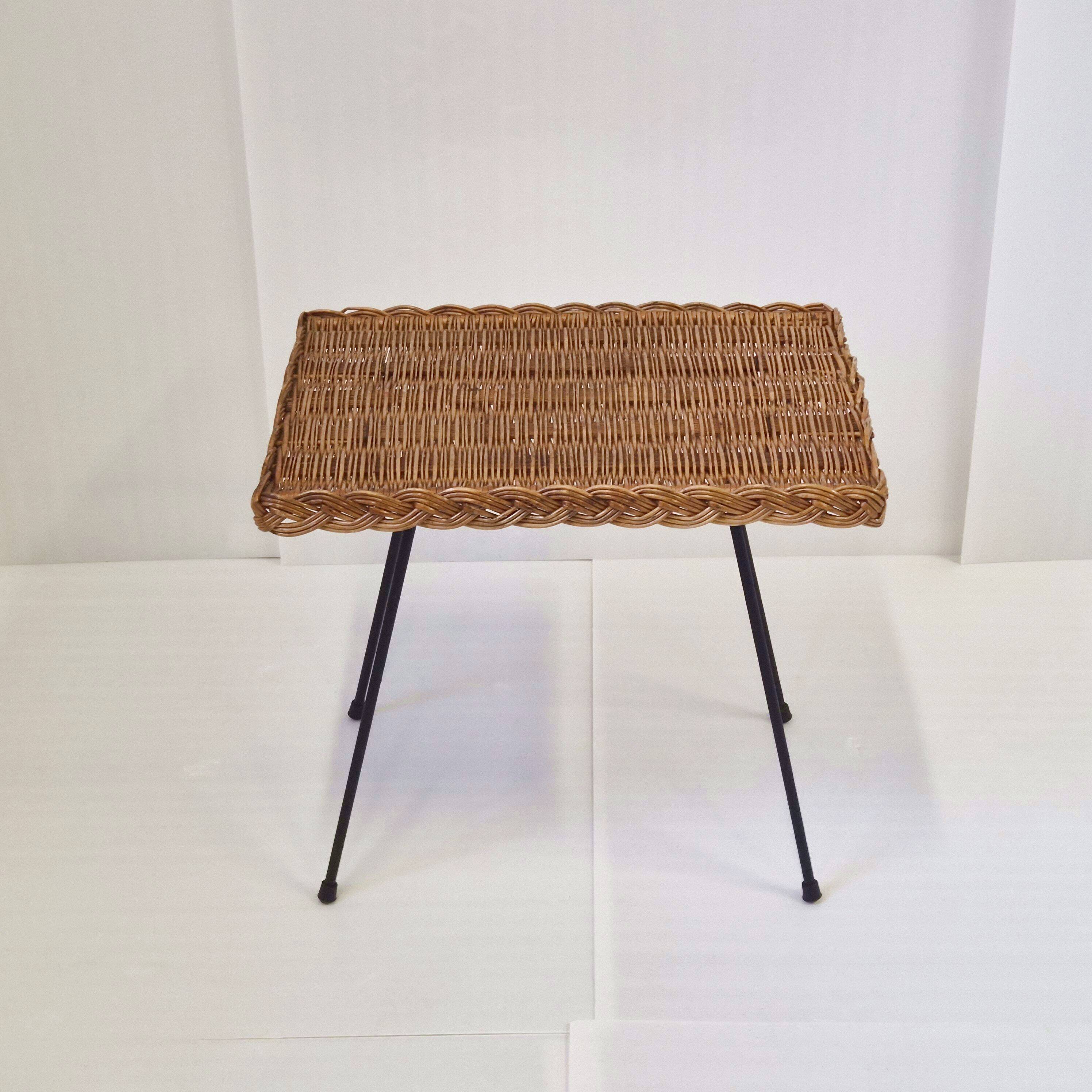 Vintage 1950s rattan side table