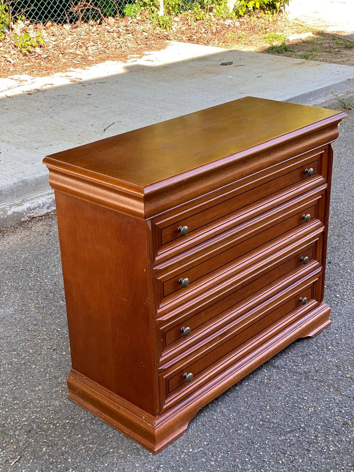 Louis Philippe low depth chest of drawers in solid wood with 4 drawers