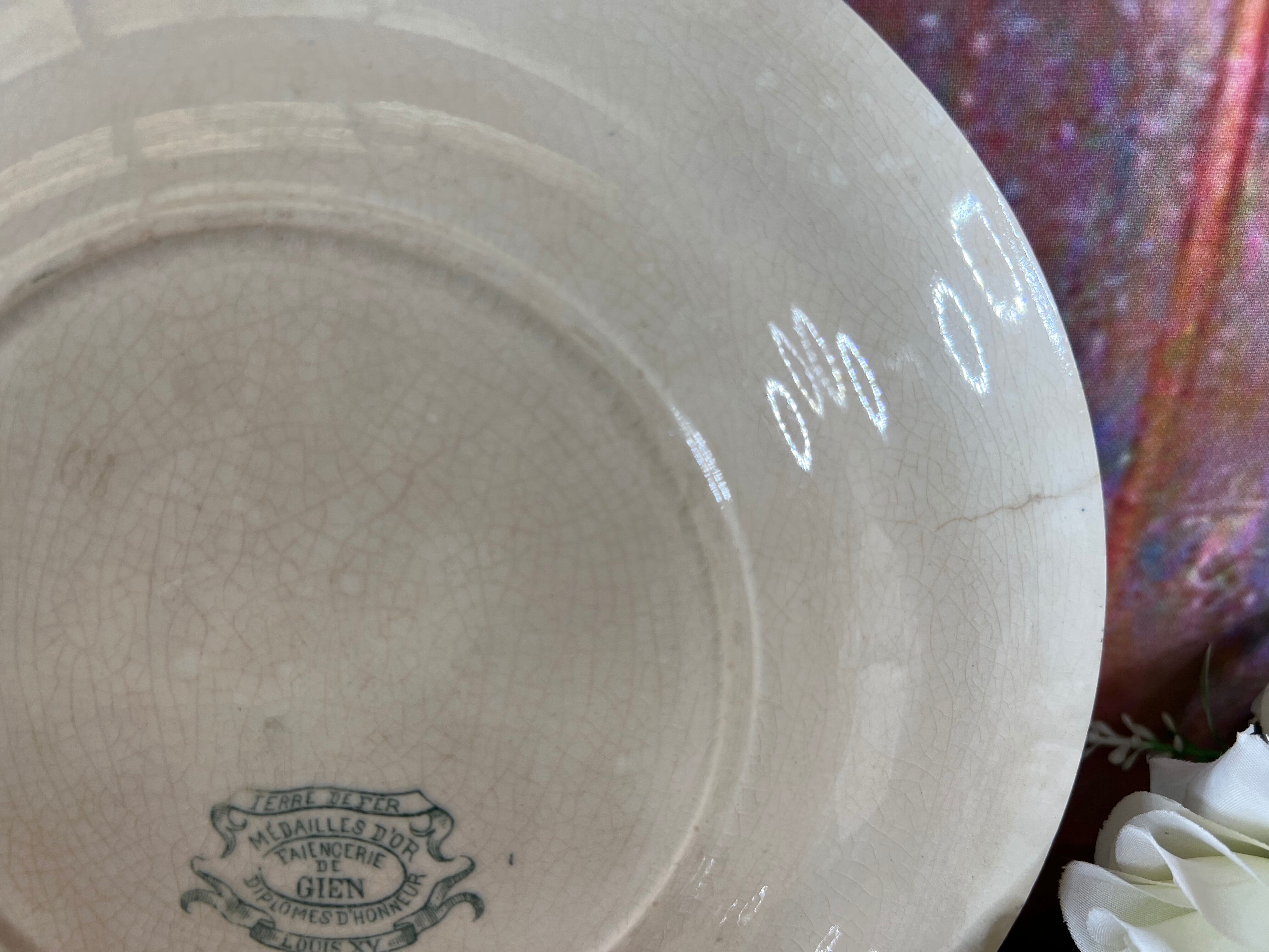 Old dessert plates Gien model Louis XV iron earth