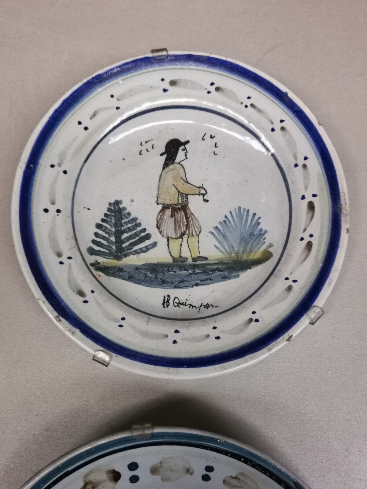 2 old faience collection plates from Quimper HB. Brittany